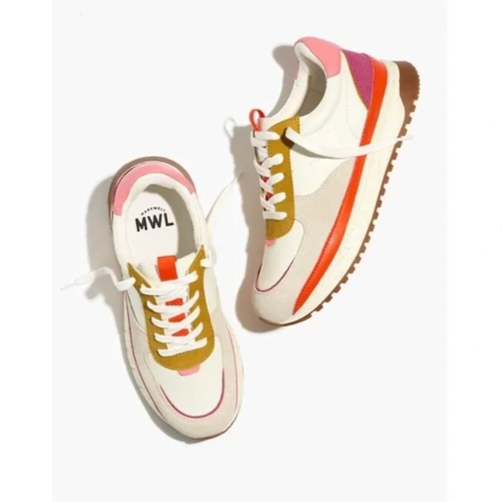NWOT Madewell Kickoff Trainer Sneakers in Bright Colorblock Leather - Size 8